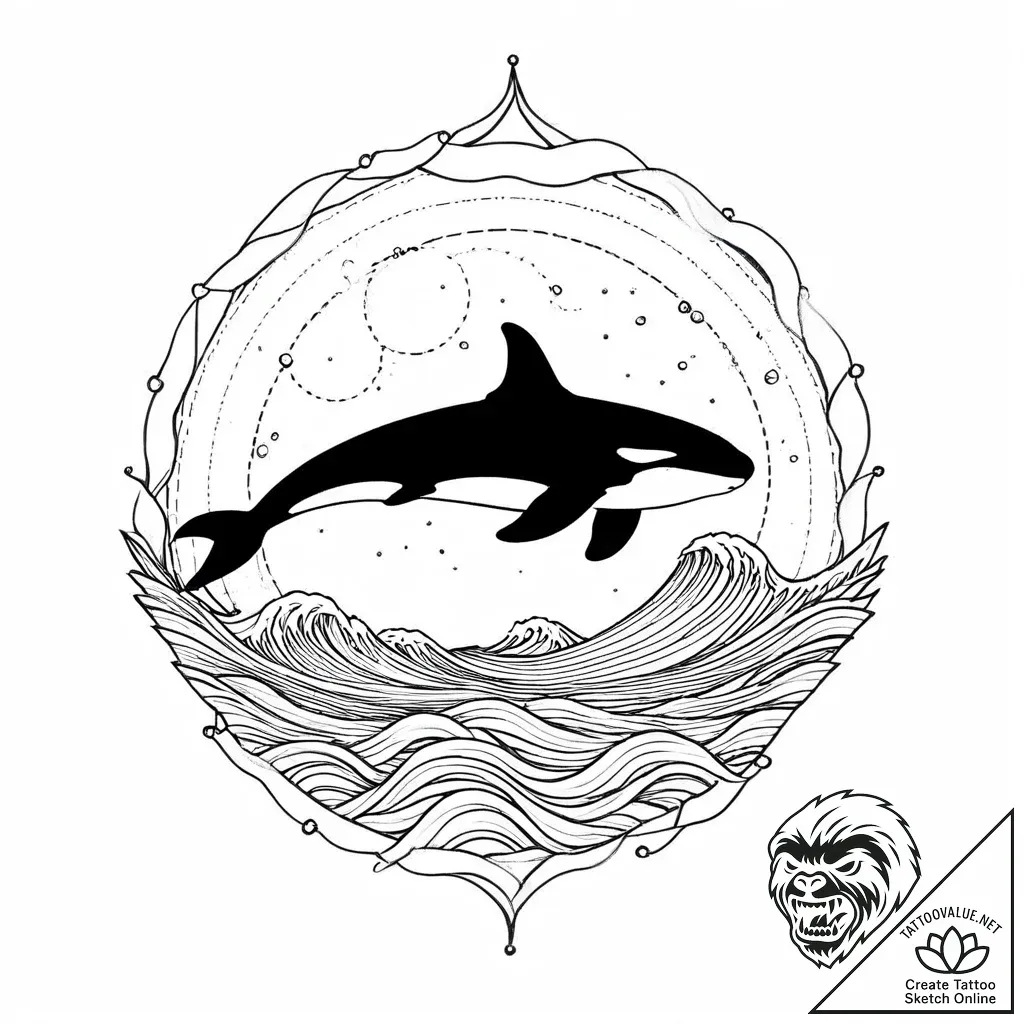 Killer whale (orca) silhouette filled with oc... - style Jaeger Mini - tattoo sketch (13.11.2025 22:51)