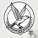 A whimsical bird looking in a mirror, curious… – style Jagger Old – tattoo sketch (13.11.2025 22:57)