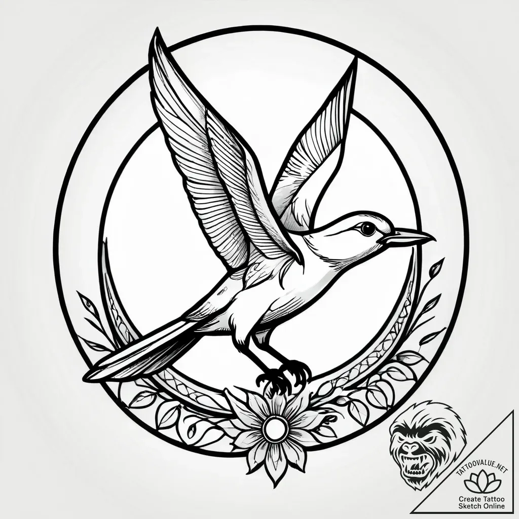 A whimsical bird looking in a mirror, curious... - style Jagger Old - tattoo sketch (13.11.2025 22:57)