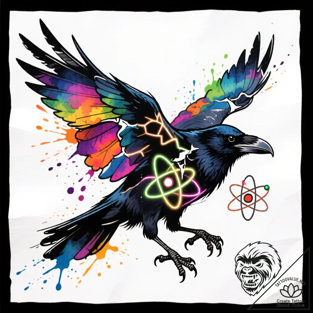 Atomic raven with neon scars, tattoo sketch d... - style Flux Inscriptions - tattoo sketch (13.11.2025 23:02)