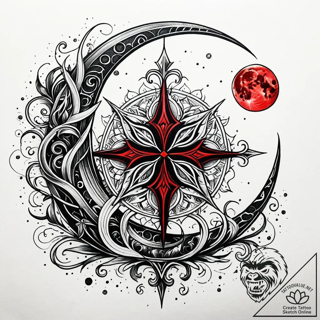 Silver leaf beneath spectral moon, tattoo ske... - style Jaeger Simple - tattoo sketch (13.11.2025 23:06)