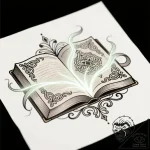 Animated book with spectral pages, tattoo lin… – style Flux Inscriptions – tattoo sketch (13.11.2025 23:22)