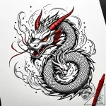 Tattoo sketch, mushu flying with smoke trail,… – style Jaeger Simple – tattoo sketch (13.11.2025 23:26)