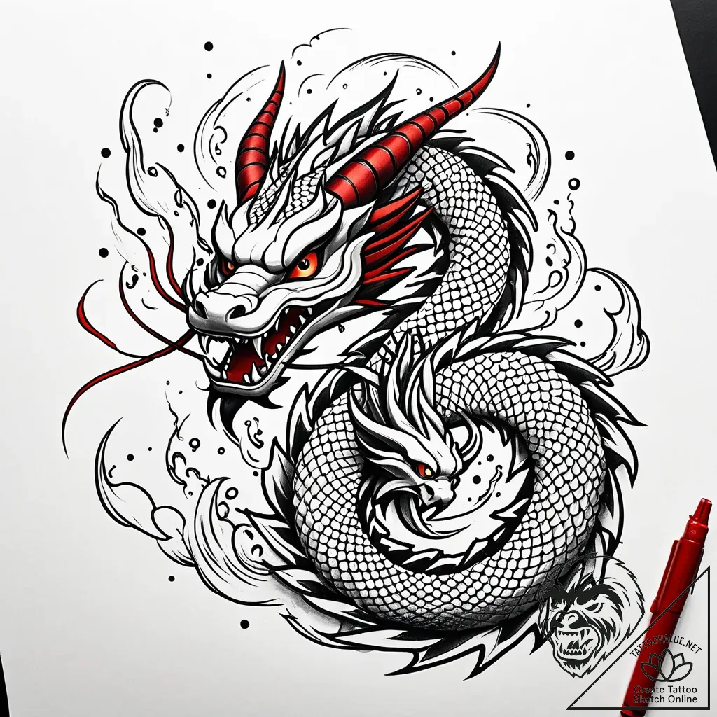 Tattoo sketch, mushu flying with smoke trail,... - style Jaeger Simple - tattoo sketch (13.11.2025 23:26)