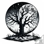 A gnarled, dead tree against a full moon – style Jaeger Mini – tattoo sketch (13.11.2025 23:31)