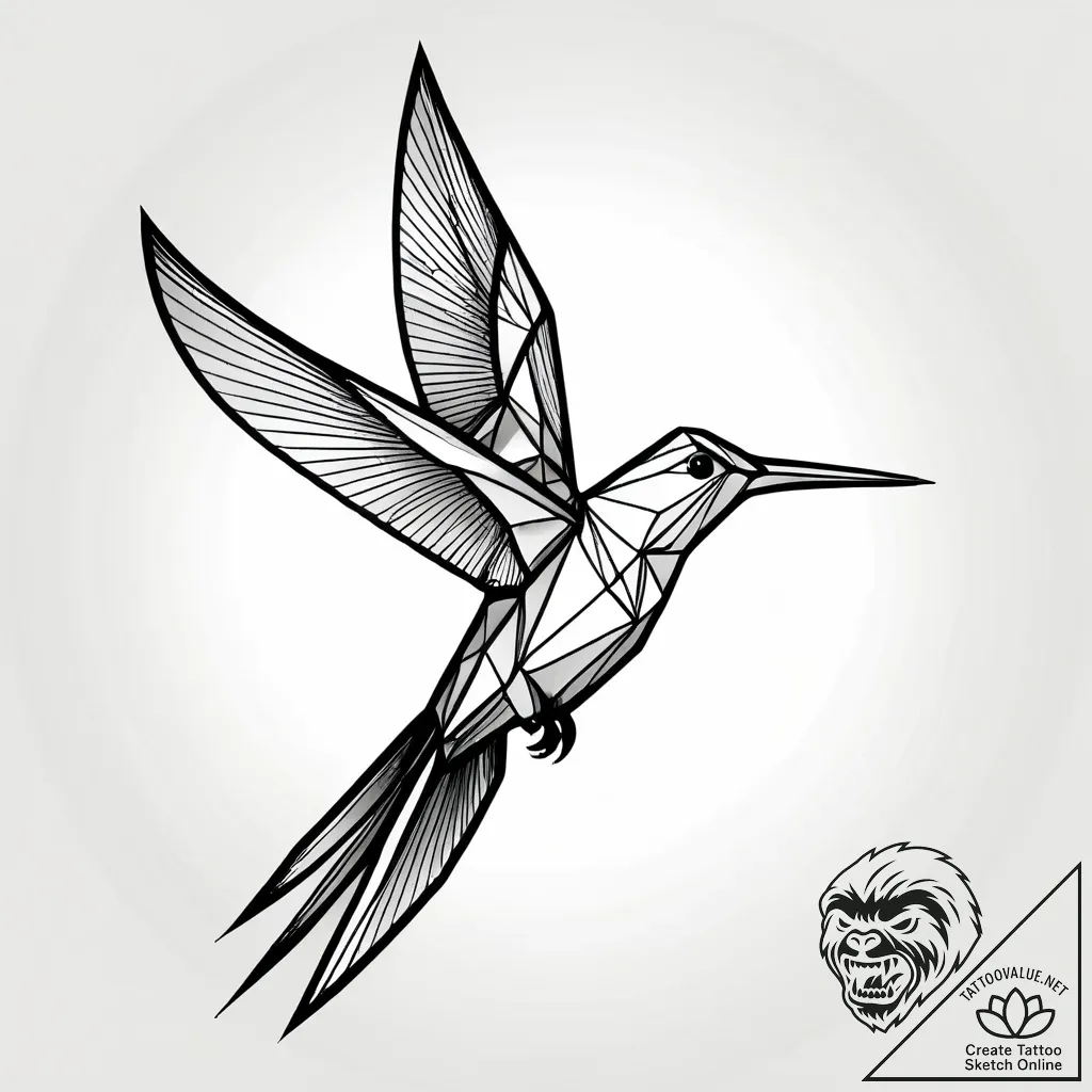 Tattoo sketch, geometric hummingbird with sha... - style Jagger Old - tattoo sketch (13.11.2025 23:36)
