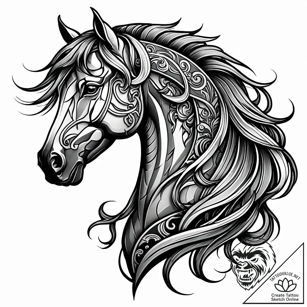 War horse, loyal and strong, artistic tattoo... - style Jaeger Simple - tattoo sketch (13.11.2025 23:46)