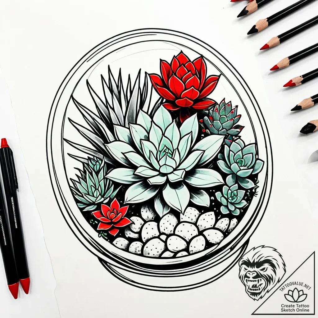 A terrarium with succulents, tattoo sketch de... - style Jaeger Simple - tattoo sketch (14.11.2025 00:06)