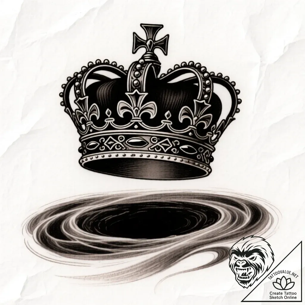 Black crown hovering above void, tattoo sketc... - style Flux Inscriptions - tattoo sketch (14.11.2025 00:22)