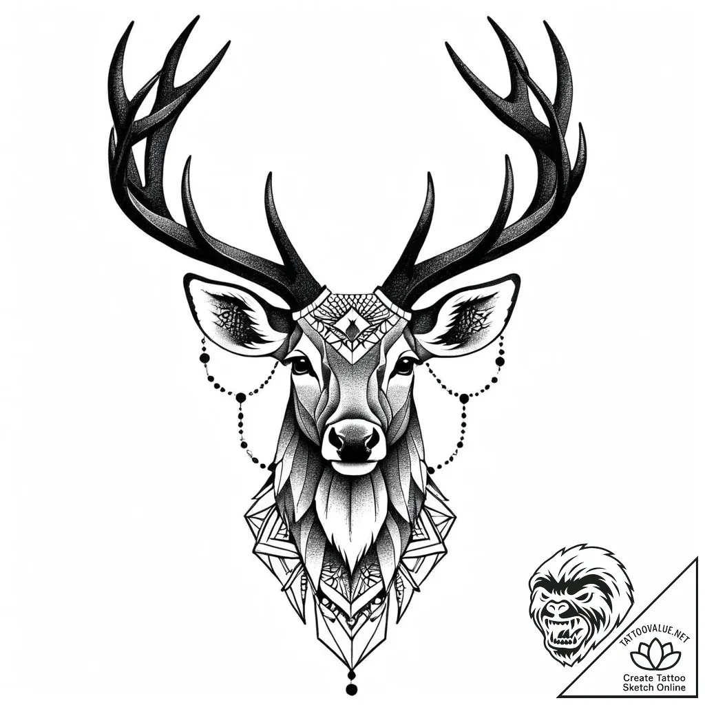 Ashen stag with hollow eyes, tattoo line art,... - style Jaeger Mini - tattoo sketch (14.11.2025 00:52)