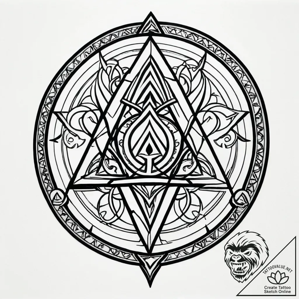 Arcane mirror with runic cracks, tattoo line... - style Jagger Old - tattoo sketch (14.11.2025 00:56)