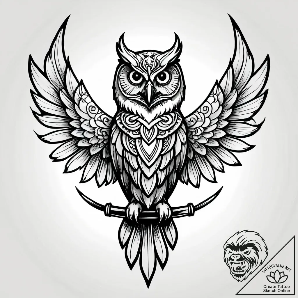 Tattoo sketch, athena in gleaming armor, owl... - style Jagger Old - tattoo sketch (14.11.2025 01:36)