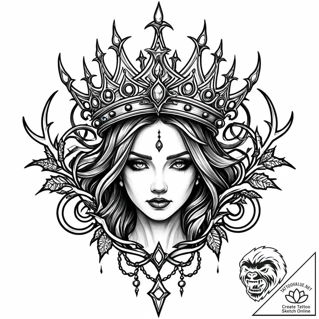 Haunted relic crowned with thorns, tattoo fla... - style Jaeger Mini - tattoo sketch (14.11.2025 01:47)