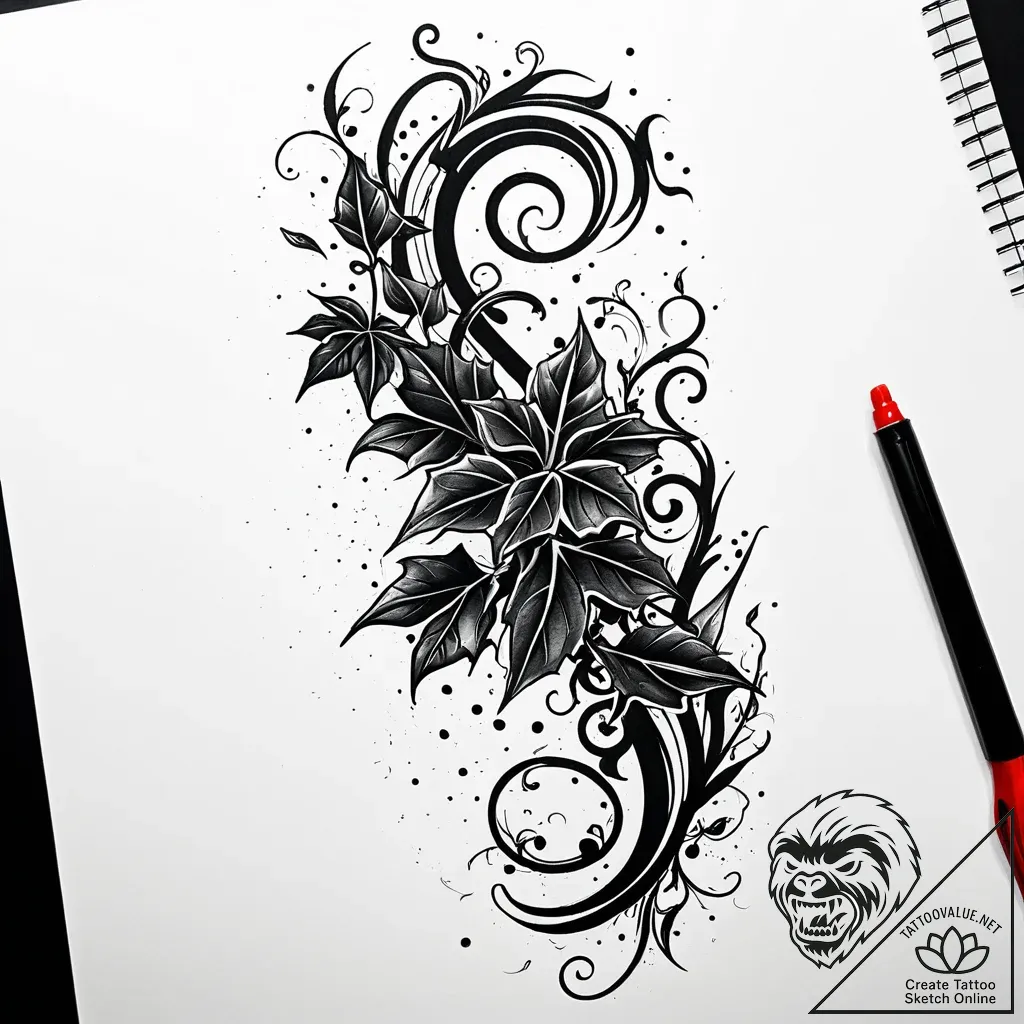 Black ivy growing from blade, tattoo sketch d... - style Jaeger Simple - tattoo sketch (14.11.2025 02:02)
