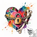 Locked heart with bone chains, tattoo drawing… – style Flux Inscriptions – tattoo sketch (14.11.2025 02:17)