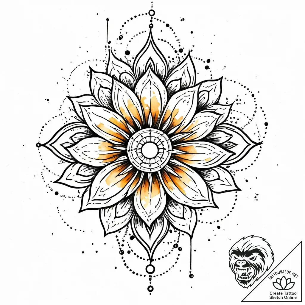 Hidden relic beneath celestial bloom, tattoo... - style Jaeger Mini - tattoo sketch (14.11.2025 02:27)