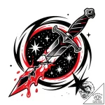 Dagger melting beneath stars, tattoo line art… – style Flux Inscriptions – tattoo sketch (14.11.2025 02:57)