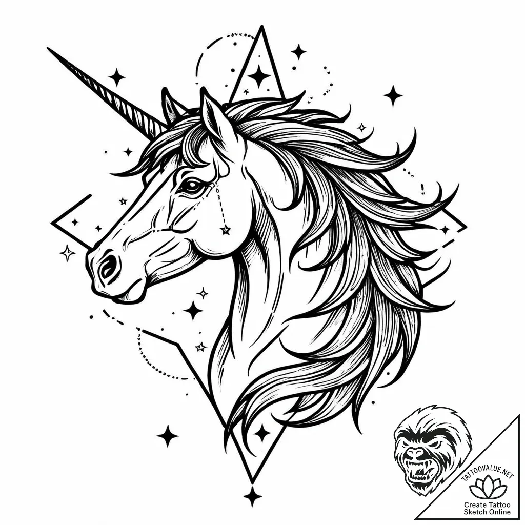 Astral horse with star mane, tattoo drawing o... - style Jaeger Mini - tattoo sketch (14.11.2025 03:27)