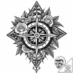 Broken compass needle pointing to a black sta… – style Jaeger Mini – tattoo sketch (14.11.2025 03:47)