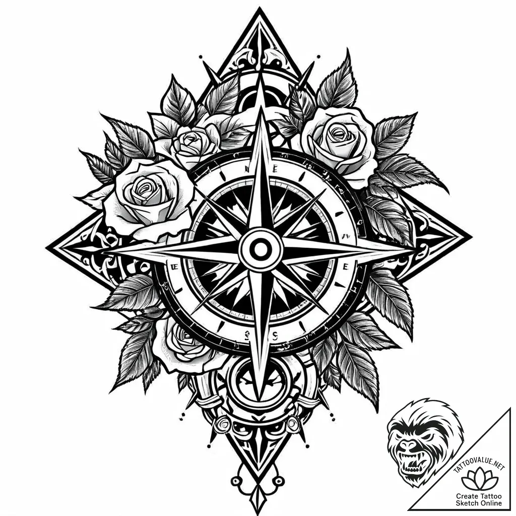 Broken compass needle pointing to a black sta... - style Jaeger Mini - tattoo sketch (14.11.2025 03:47)