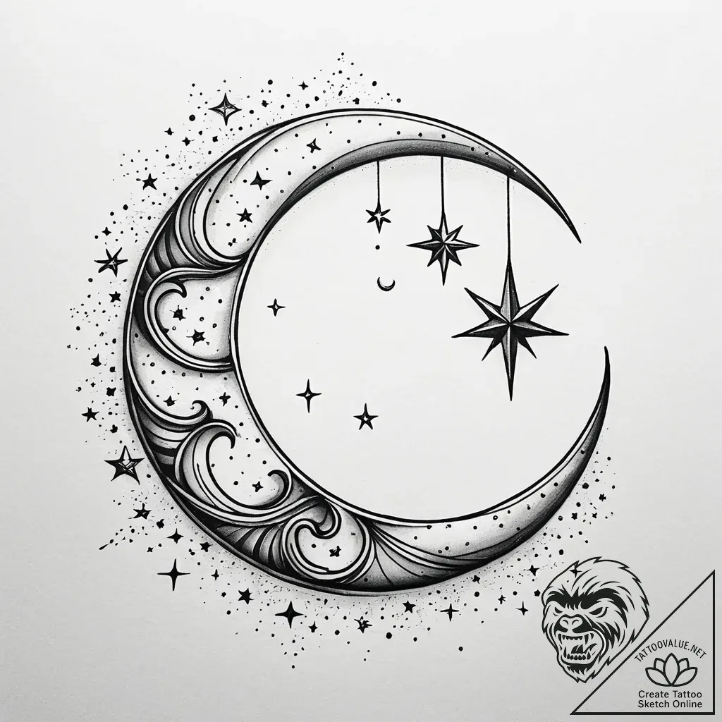 Tattoo sketch, small crescent moon with faint... - style Jaeger Simple - tattoo sketch (14.11.2025 04:22)
