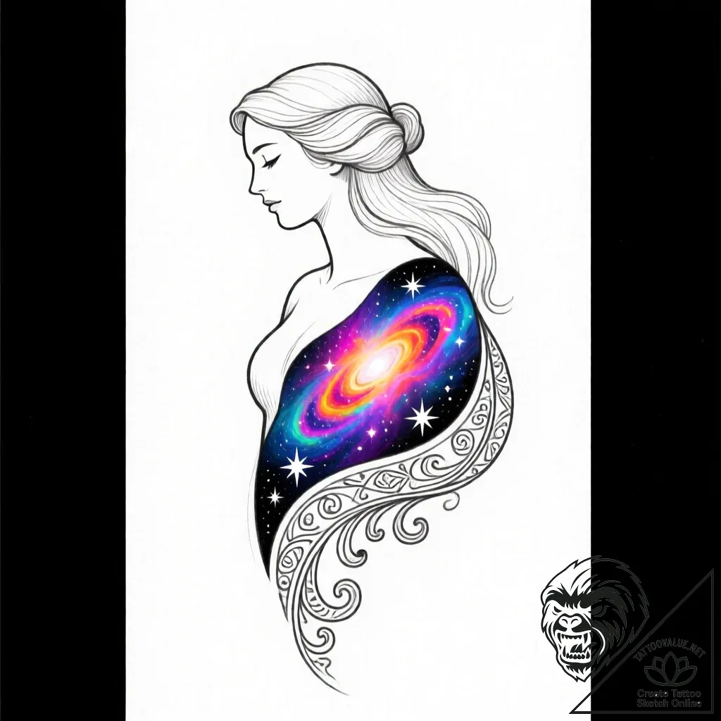 Eskizto, tattoo sketch, eve silhouette with s... - style Flux Inscriptions - tattoo sketch (14.11.2025 04:37)