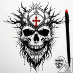 Ruined helm devoured by roots, artistic tatto… – style Jaeger Simple – tattoo sketch (14.11.2025 04:42)