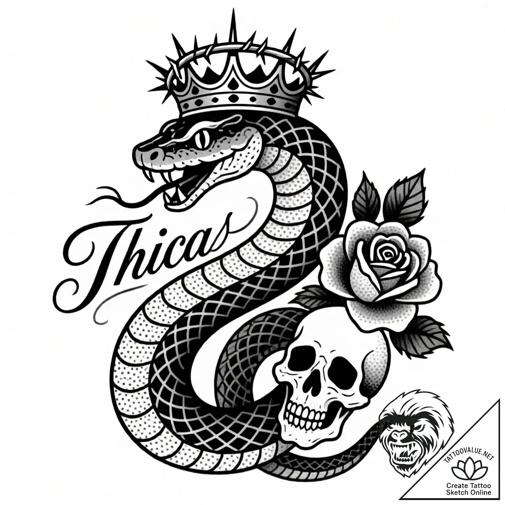 Night serpent crowned with thorns, tattoo dra... - style Flux Inscriptions - tattoo sketch (14.11.2025 05:17)