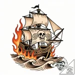 Burning sea with skeletal ship, tattoo flash… – style Flux Inscriptions – tattoo sketch (14.11.2025 05:37)