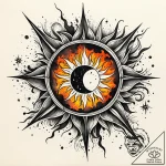 Burning sun eclipsed by smoke, artistic tatto… – style Jaeger Simple – tattoo sketch (14.11.2025 05:42)