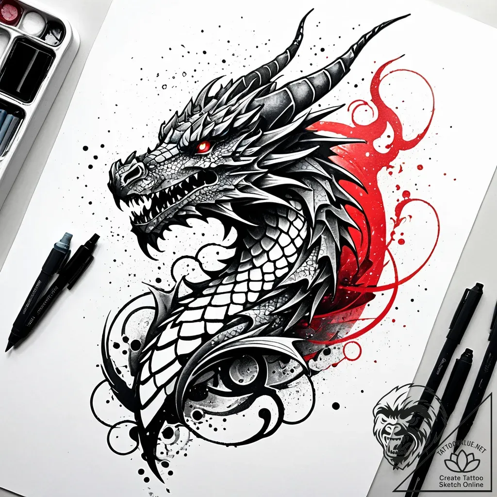 Dragon breathing a nebula instead of fire, ta... - style Jaeger Simple - tattoo sketch (14.11.2025 06:02)