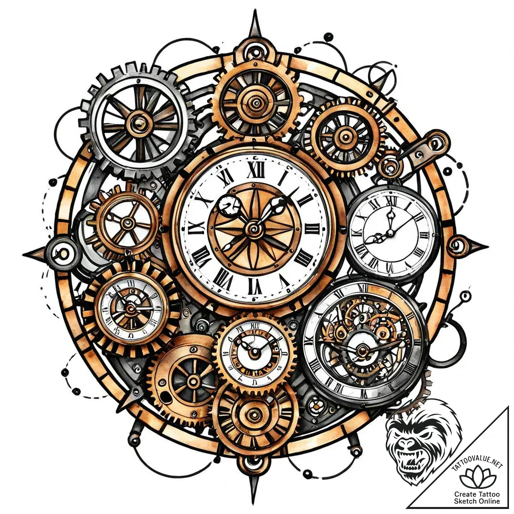 Time traveler's watch, with multiple dials fo... - style Jaeger Mini - tattoo sketch (14.11.2025 06:07)