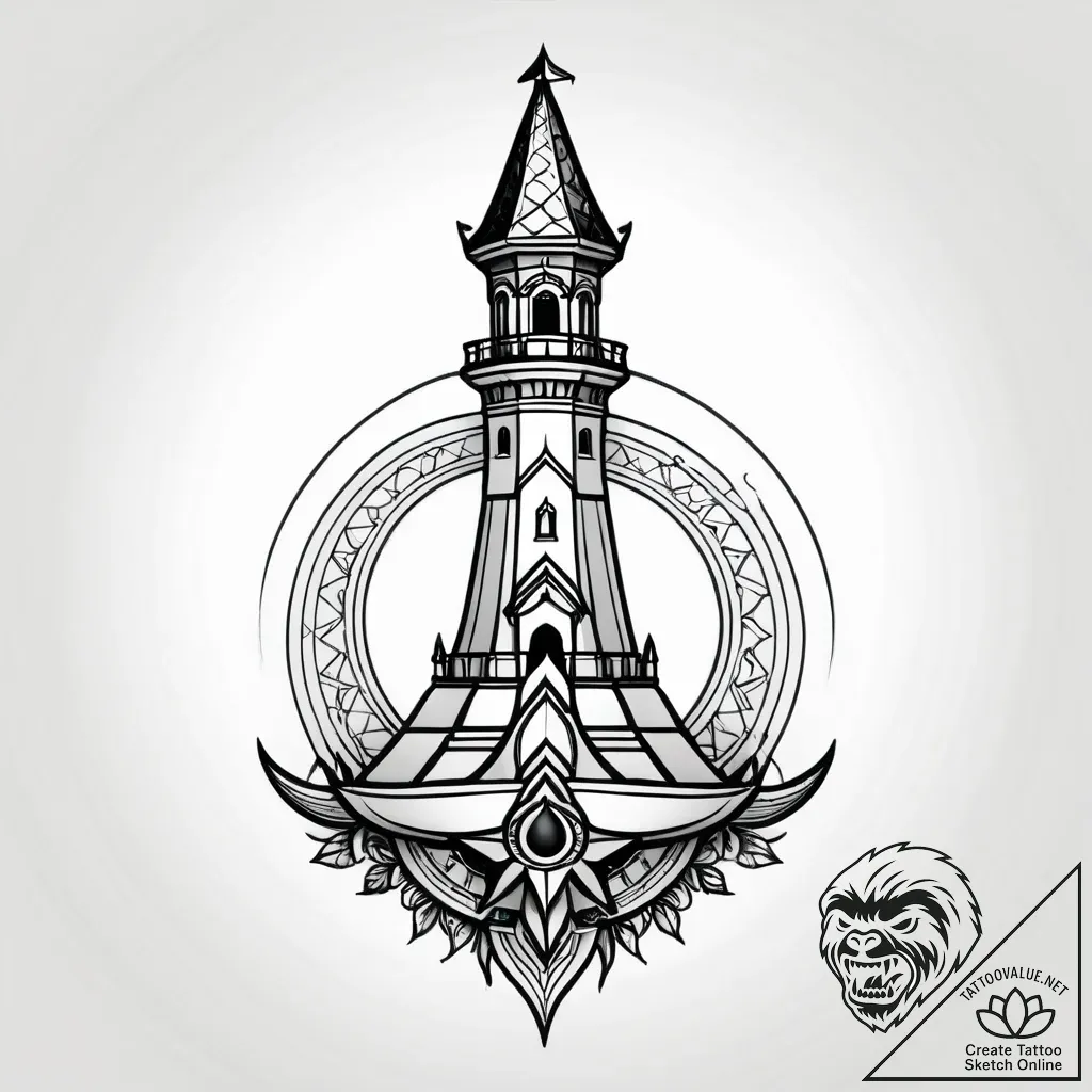 Temple spire breaking through mist, tattoo fl... - style Jagger Old - tattoo sketch (14.11.2025 06:12)
