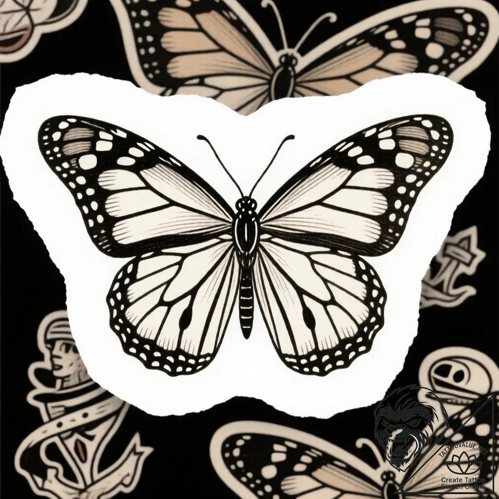 Monarch butterfly, representing transformatio... - style Flux Inscriptions - tattoo sketch (14.11.2025 06:17)
