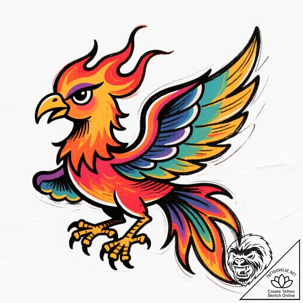 Firebird, tattoo drawing outline, aesthetical... - style Flux Inscriptions - tattoo sketch (14.11.2025 06:57)