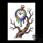 Tattoo sketch, surreal floating clock melting… – style Flux Inscriptions – tattoo sketch (14.11.2025 07:17)