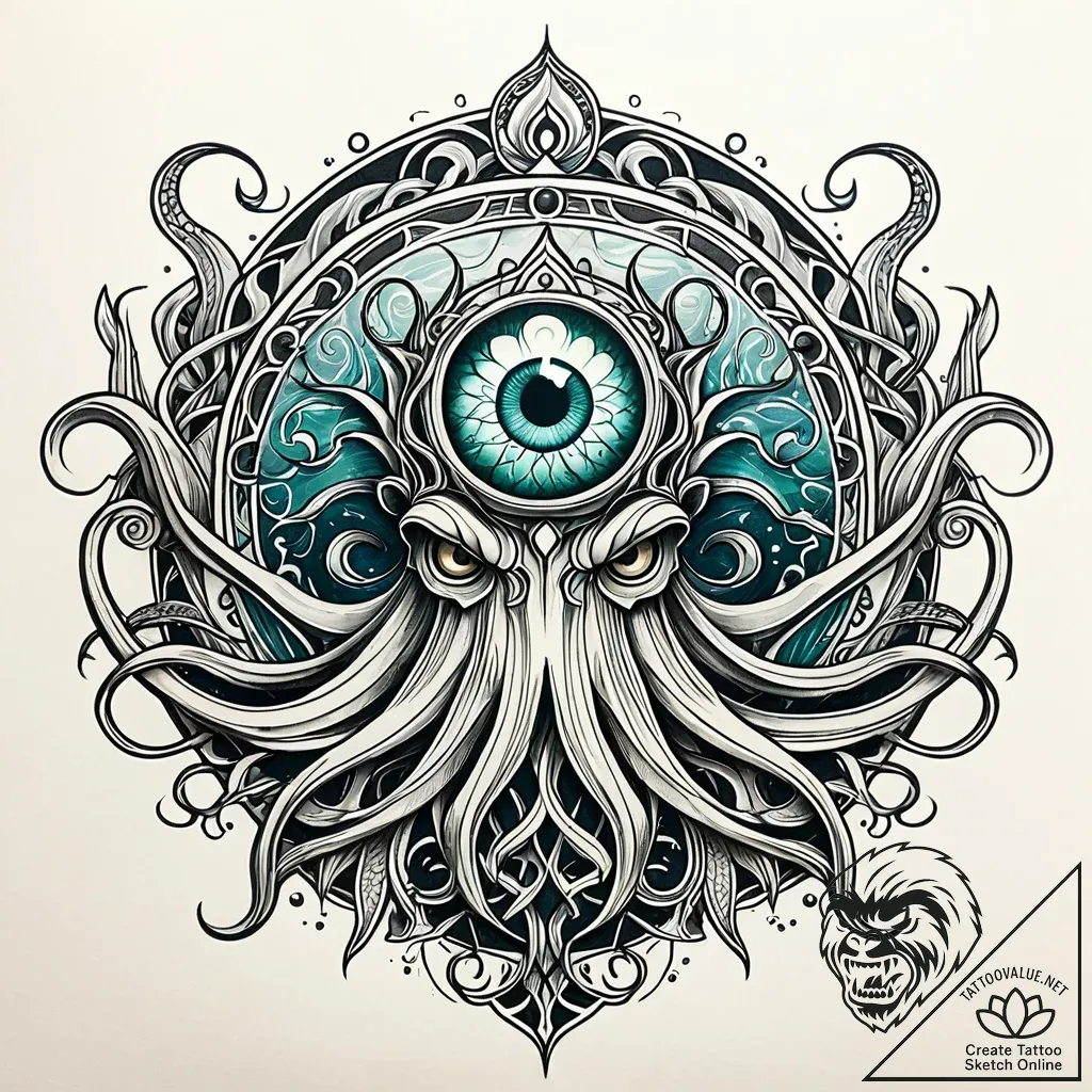 Kraken eye beneath frozen sea, tattoo sketch... - style Jaeger Simple - tattoo sketch (14.11.2025 07:22)