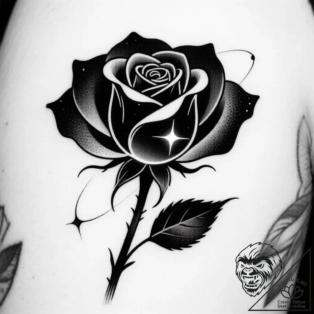 Astral rose glowing in darkness, tattoo line... - style Flux Inscriptions - tattoo sketch (14.11.2025 07:37)