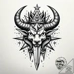 Horned dagger crowned with stars, tattoo flas… – style Jaeger Simple – tattoo sketch (14.11.2025 08:02)