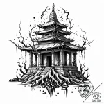 Bone roots beneath shattered temple, concept… – style Jaeger Mini – tattoo sketch (14.11.2025 08:07)