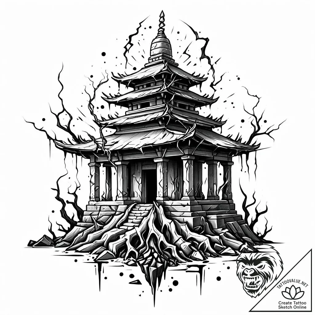 Bone roots beneath shattered temple, concept... - style Jaeger Mini - tattoo sketch (14.11.2025 08:07)