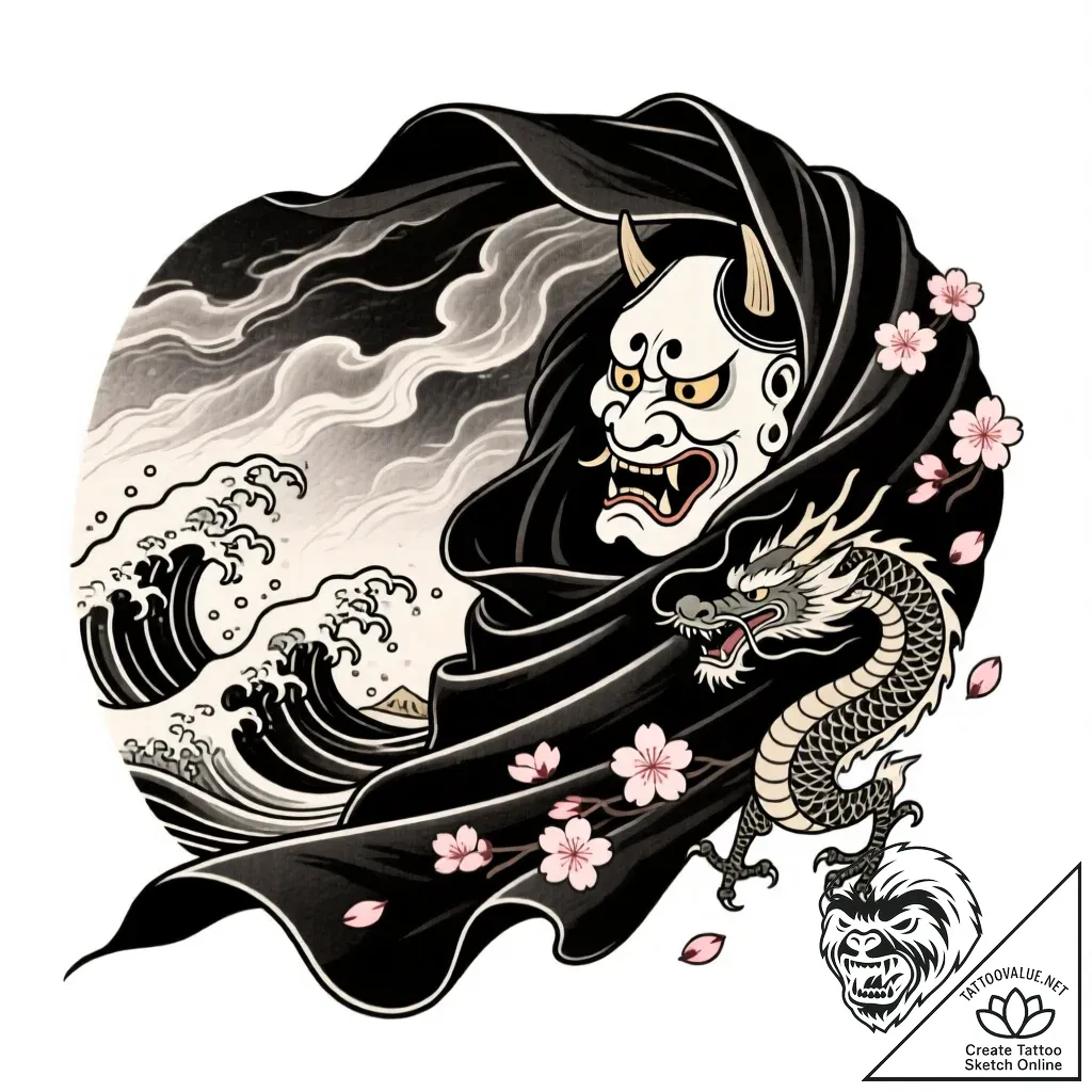 Black silk fluttering in storm, ink illustrat... - style Flux Inscriptions - tattoo sketch (14.11.2025 08:17)