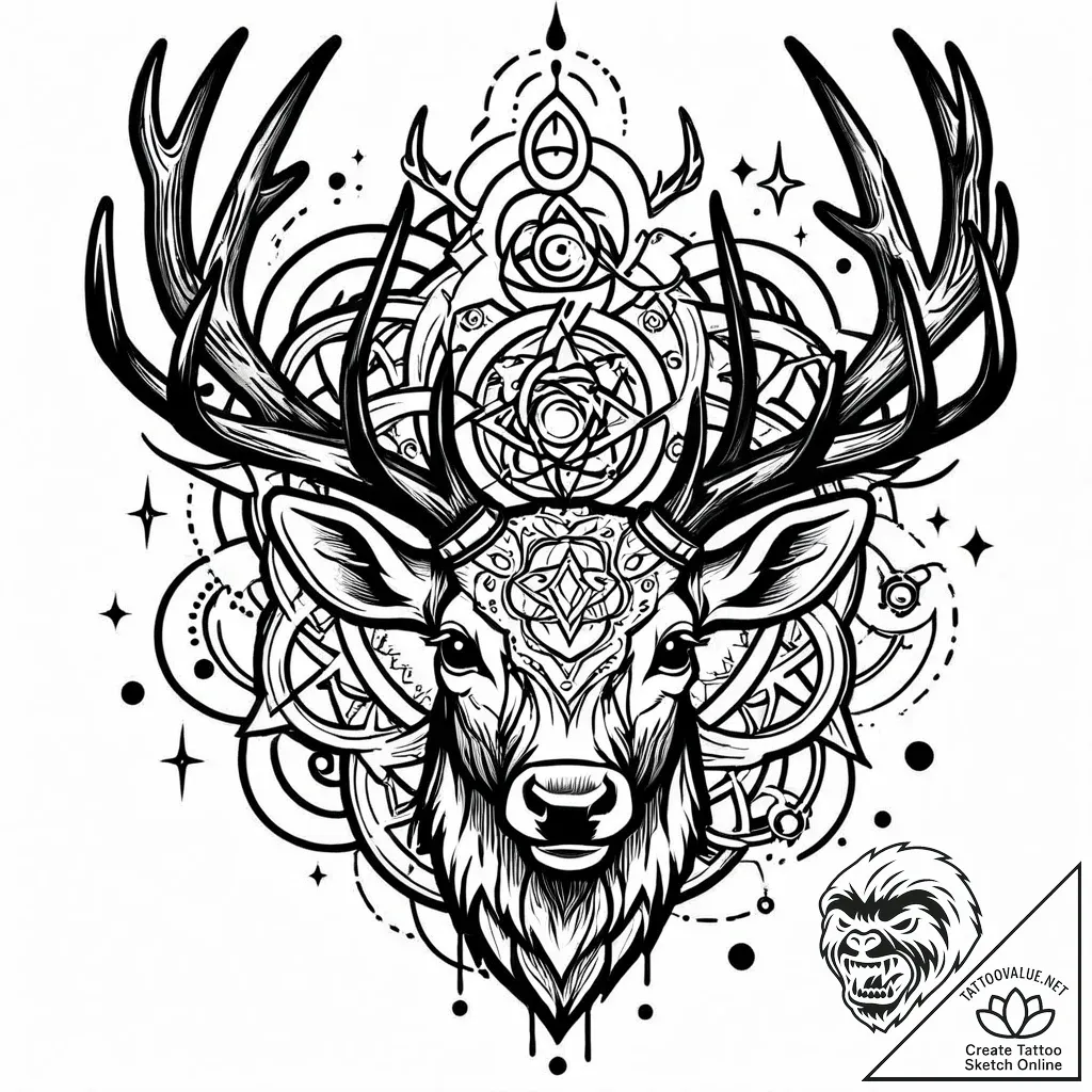 Atomic stag charging through virtual field, i... - style Jaeger Mini - tattoo sketch (14.11.2025 08:47)