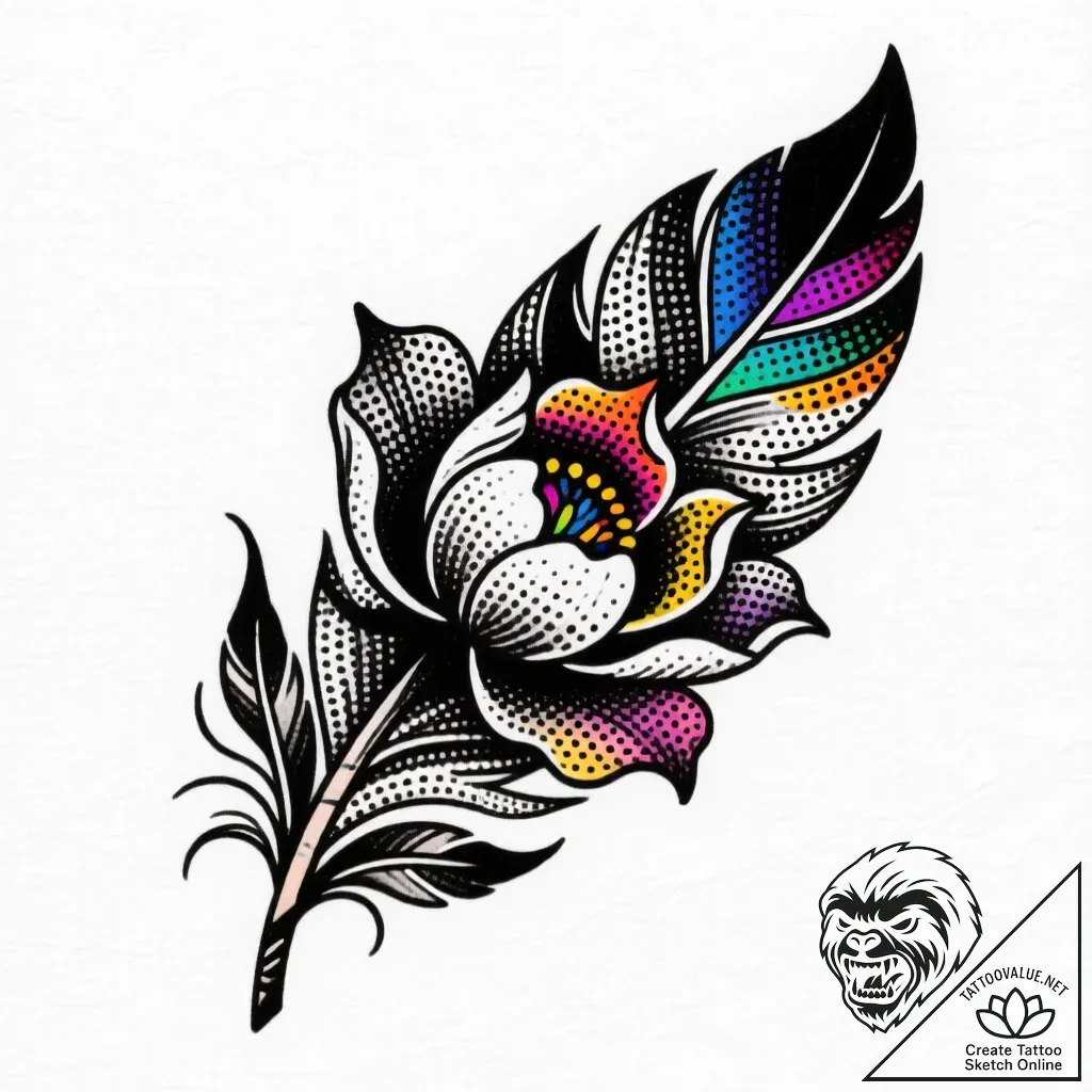 Feathered bloom blooming in shadows, ink illu... - style Flux Inscriptions - tattoo sketch (14.11.2025 08:57)