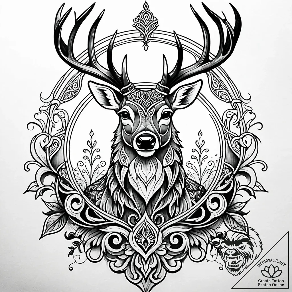Deer, tattoo drawing outline, black and white... - style Jaeger Simple - tattoo sketch (14.11.2025 09:02)