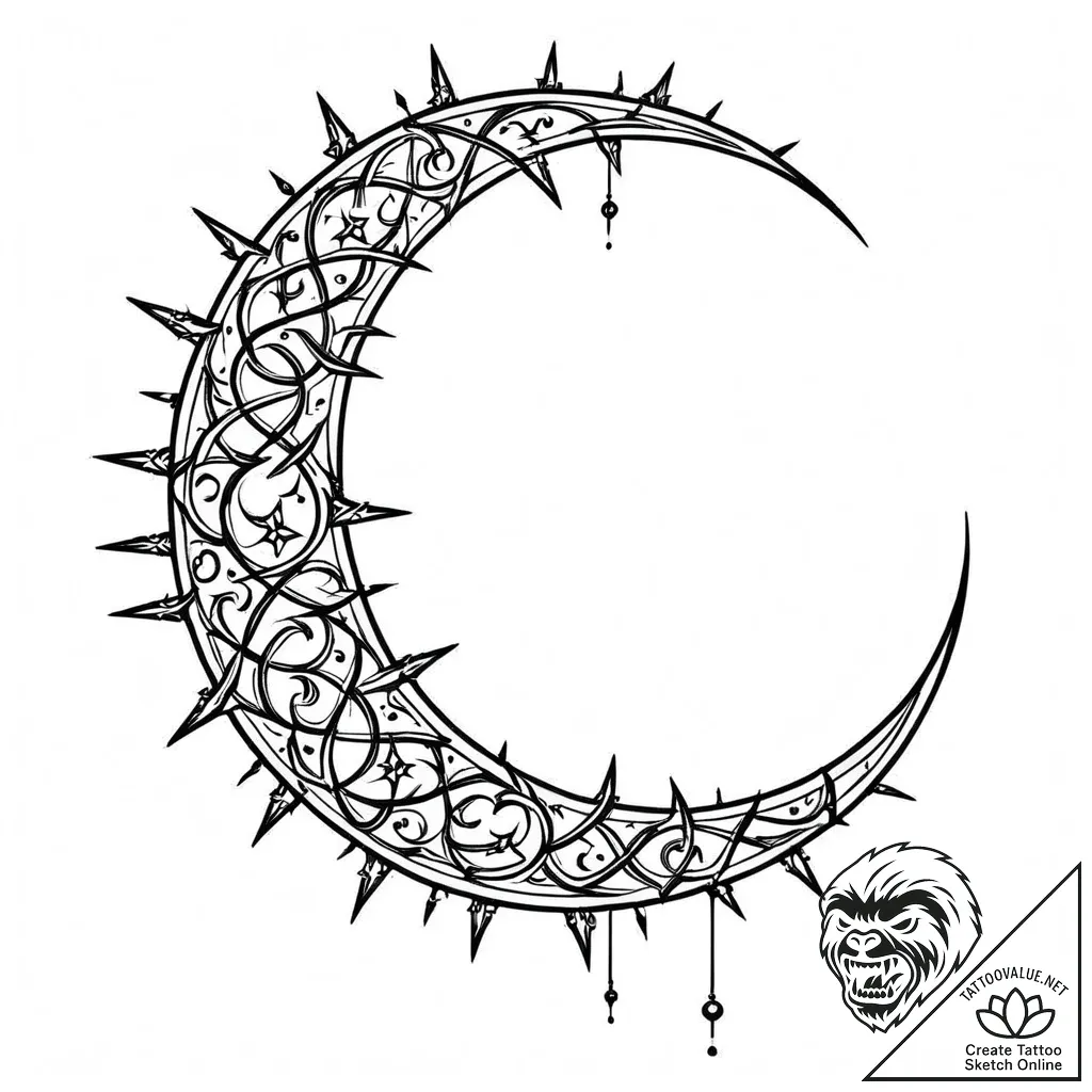 Barbed crescent hanging in sky, tattoo drawin... - style Jaeger Mini - tattoo sketch (14.11.2025 09:07)