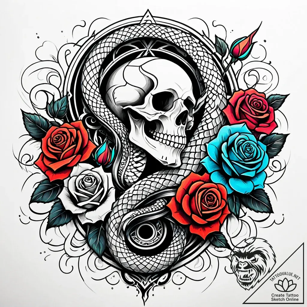 Noble serpent through spectral bloom, tattoo... - style Jaeger Simple - tattoo sketch (14.11.2025 10:22)