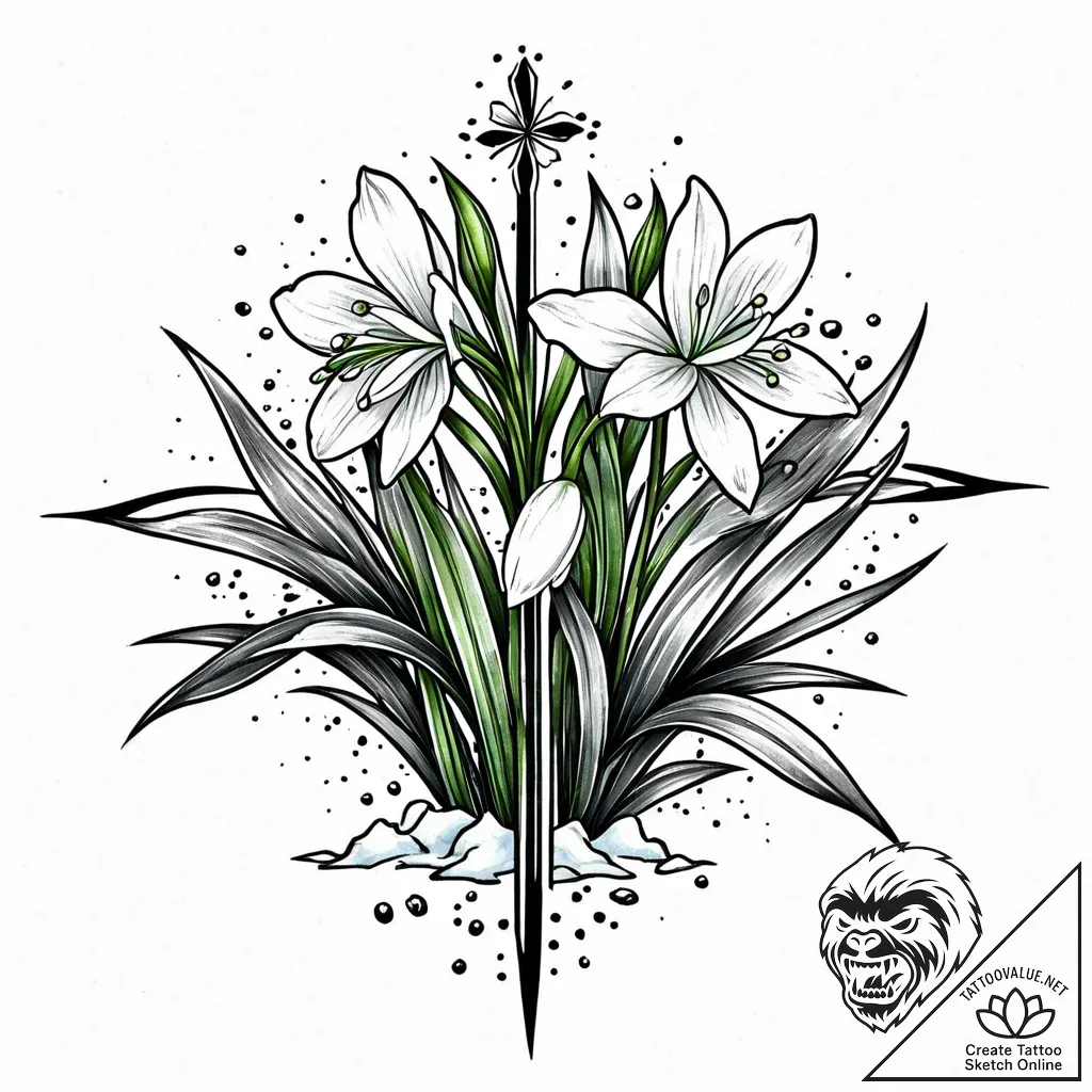 Snowdrop flower pushing through a patch of sn... - style Jaeger Mini - tattoo sketch (14.11.2025 10:27)