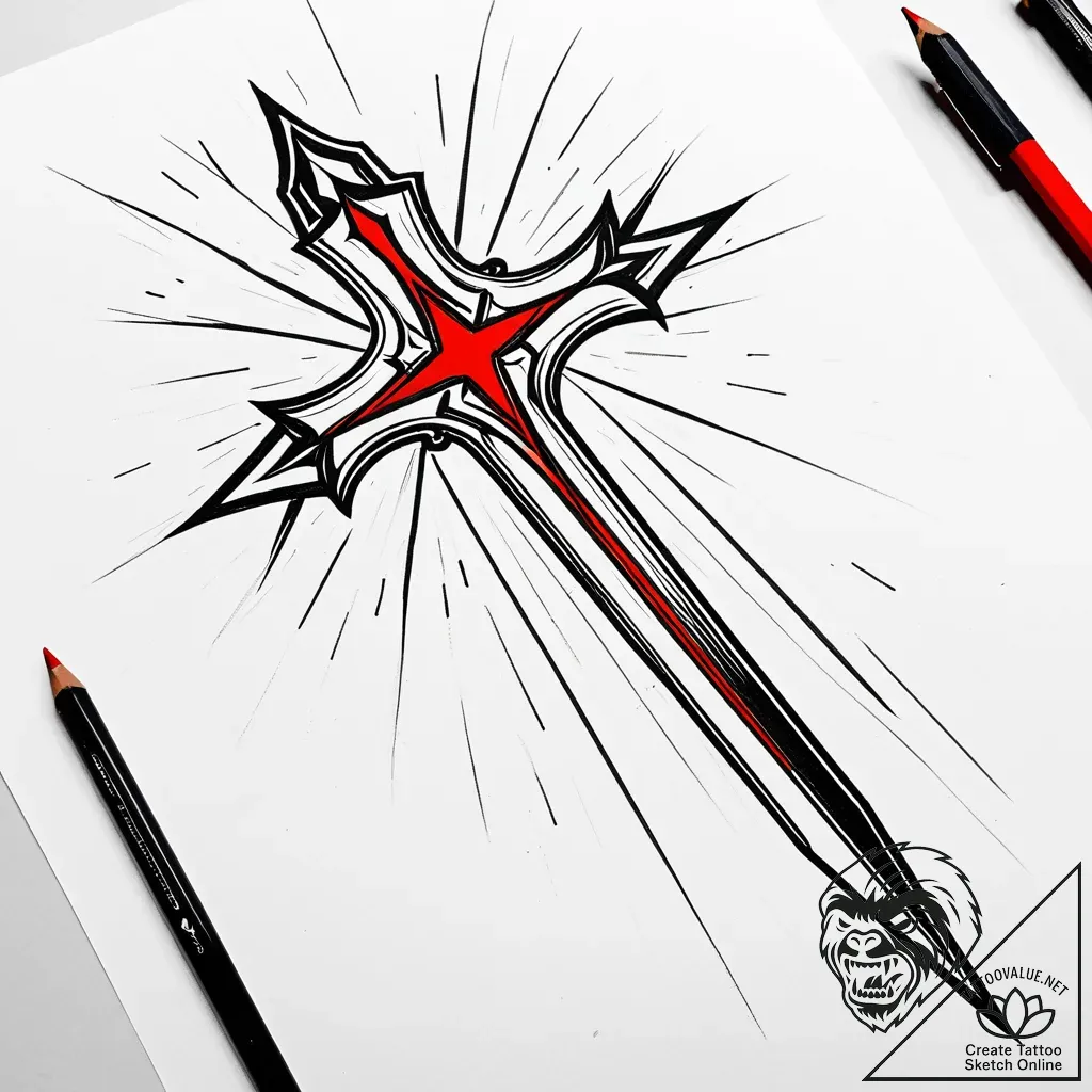 Arcane spear casting shadows, tattoo flash sh... - style Jaeger Simple - tattoo sketch (14.11.2025 11:22)