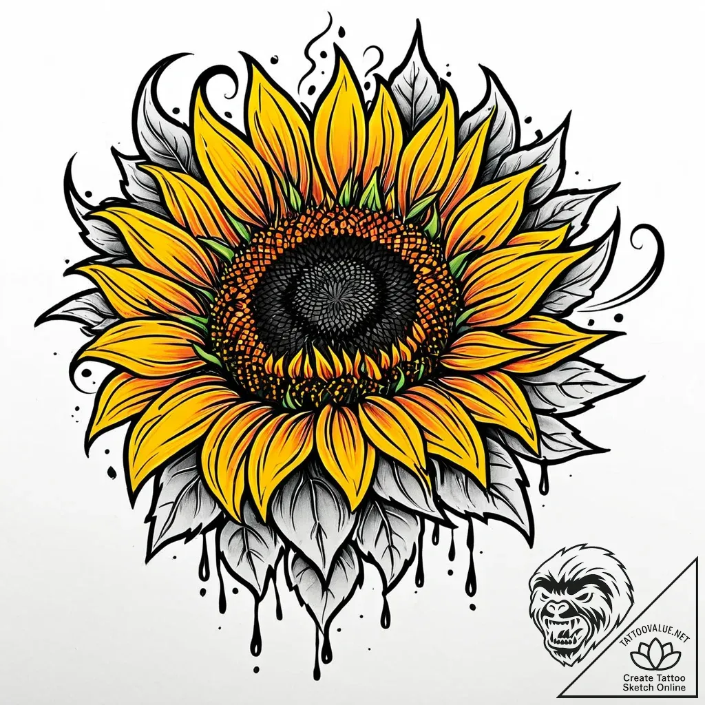 Sunflower beneath burning veil, concept art f... - style Jaeger Mini - tattoo sketch (14.11.2025 11:46)